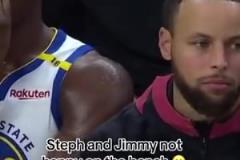 三節(jié)落后20分！庫(kù)里表情嚴(yán)肅 巴特勒咬手指