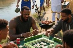 網(wǎng)友AI創(chuàng)作：當庫里來釣魚的時候，老詹已經(jīng)打上麻將了